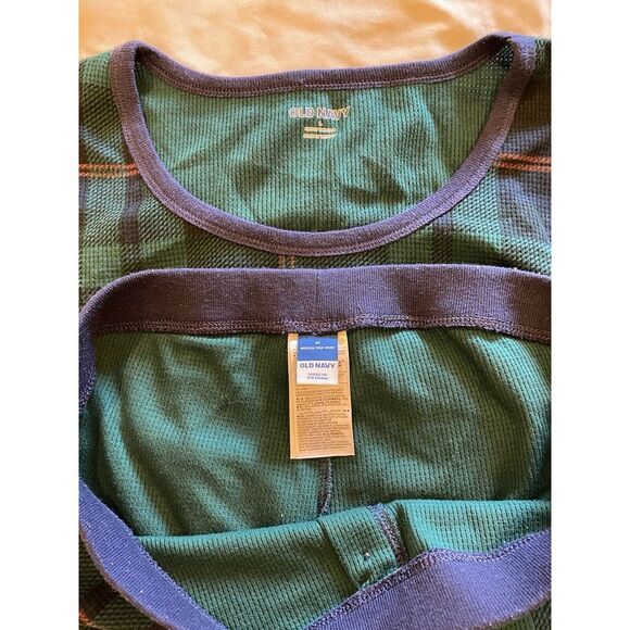 Old Navy Youth 2 Pc Pajama Set Plaid Sz‎ L Top, M Bottom Thermal Pull Ons, EUC - Picture 6 of 6